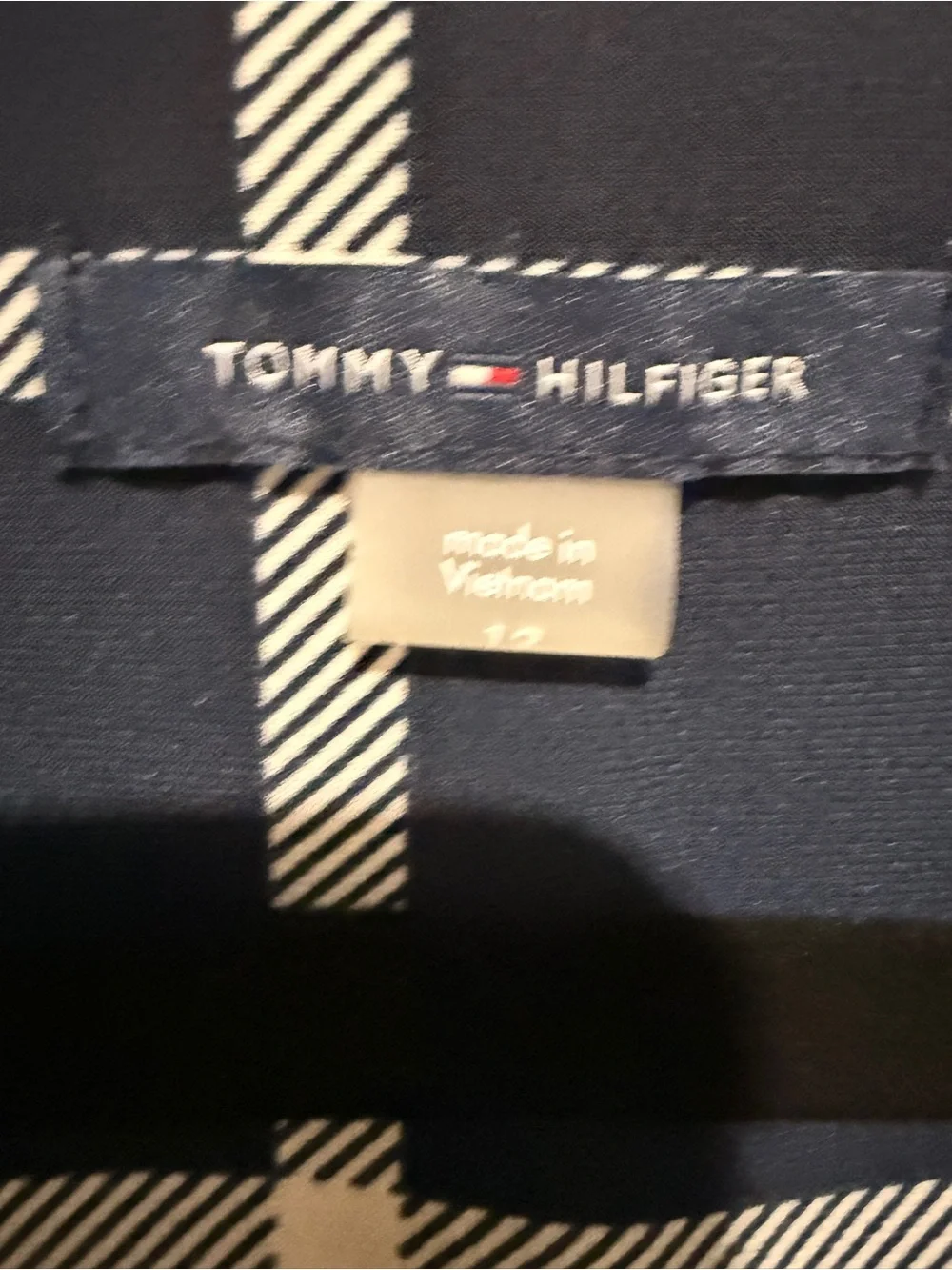 Tommy Hilfiger Navy Windowpane Plaid Shift Dress Size 12 Long Sleeve